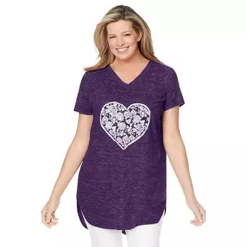 Женщина в женской тунике больших размеров с V-образным вырезом и мраморным рисунком Woman Within, цвет Radiant Purple Heart