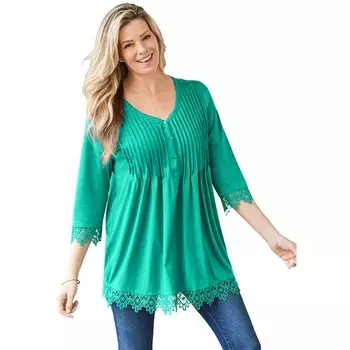 Женщина в женской тунике больших размеров с защипами и крючком Henley Woman Within, цвет Pretty Jade