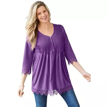Женщина в женской тунике больших размеров с защипами и крючком Henley Woman Within, цвет Purple Orchid
