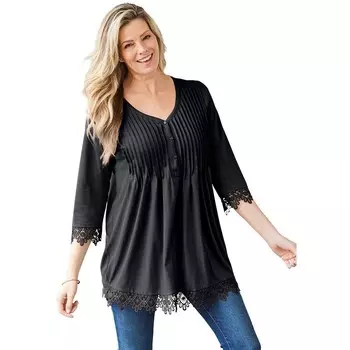 Женщина в женской тунике больших размеров с защипами и крючком Henley Woman Within, черный