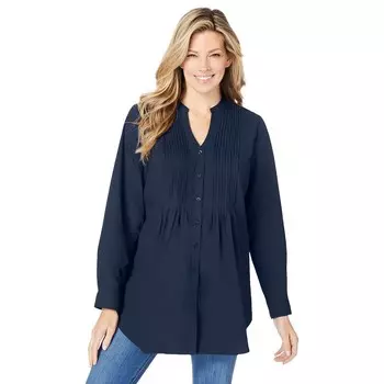 Женщина в женской тунике с идеальными защипами больших размеров Woman Within, темно-синий