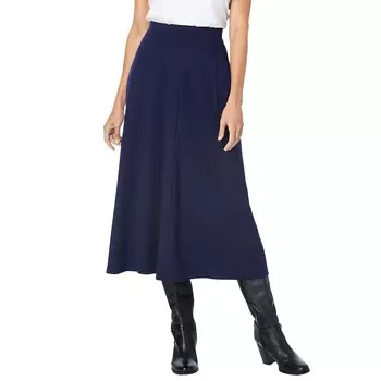 Женщина в женской юбке трапециевидного кроя маленького размера больших размеров с понте Woman Within, темно-синий