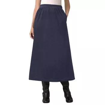 Женщина в женской велюровой юбке А-силуэта больших размеров Woman Within, темно-синий