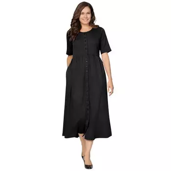 Женщина в женском базовом платье больших размеров на пуговицах спереди Woman Within, черный