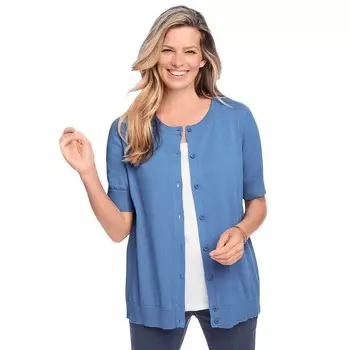 Женщина в женском идеальном кардигане с рукавами до локтя больших размеров Woman Within, цвет French Blue Classic