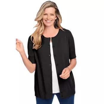 Женщина в женском идеальном кардигане с рукавами до локтя больших размеров Woman Within, черный