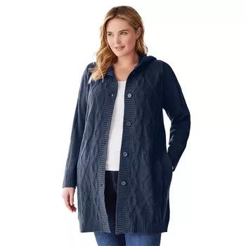 Женщина в женском кардигане с капюшоном больших размеров Woman Within, темно-синий