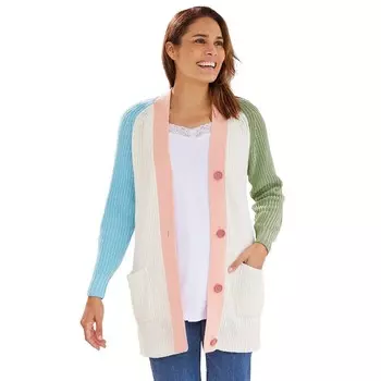 Женщина в женском кардигане-шейкер на пуговицах больших размеров Woman Within, цвет Seamist Blue Sage