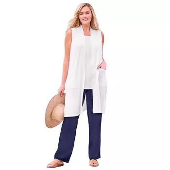 Женщина в женском легком льняном жилете больших размеров Woman Within, белый