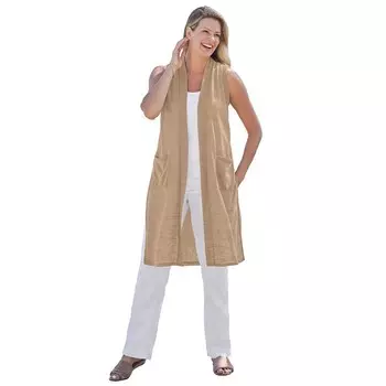 Женщина в женском легком льняном жилете больших размеров Woman Within, цвет New Khaki