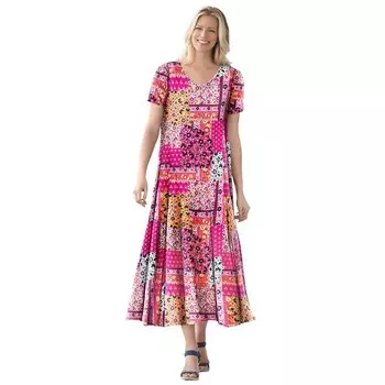 Женщина в женском мятом платье больших размеров с короткими рукавами Woman Within, цвет Raspberry Sorbet