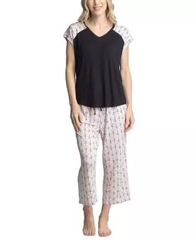 Женщины twinning 2-pc. пижамный комплект с короткими рукавами и капри Muk Luks, черный