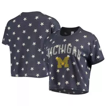 Женская альтернативная одежда темно-синяя укороченная футболка Tri-Blend Michigan Wolverines Headliner Stars