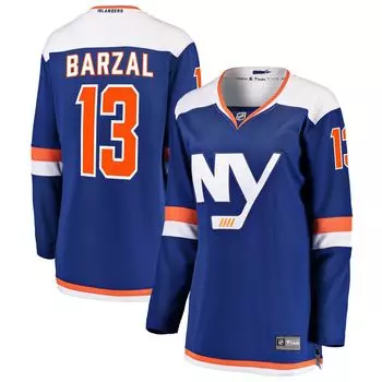 Женская альтернативная отделившаяся майка с логотипом Mathew Barzal Fanatics синего цвета «Нью-Йорк Айлендерс» Fanatics