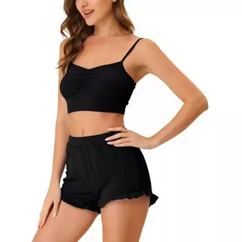 Женская эластичная трикотажная майка на тонких бретельках с шортами, пижамный комплект cheibear, светло-коричневый