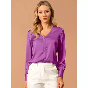 Женская элегантная атласная рубашка с длинным рукавом, офисные блузки, топы ALLEGRA K, серый/синий