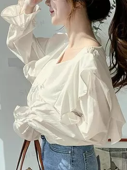 Женская элегантная блузка, однотонная, с воротником с рюшами Dazy, абрикосовый