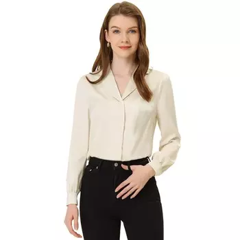 Женская элегантная блузка с воротником и длинным рукавом для офиса, атласная рубашка на пуговицах ALLEGRA K, цвет Apricot