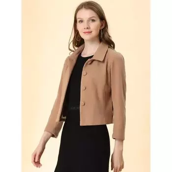 Женская элегантная короткая куртка-бомбер с воротником на пуговицах ALLEGRA K, розовый