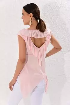 Женская асимметричная блузка с пудровым воланом Cool & Sexy, розовый