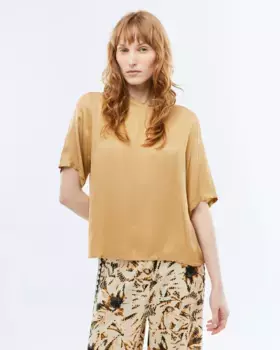 Женская атласная блузка с коротким рукавом Andam, коричневый