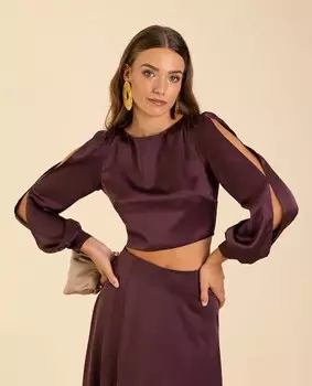 Женская атласная блузка с открытой спиной The-Are, фиолетовый