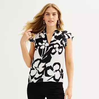 Женская атласная блузка с развевающимися рукавами Nine West, цвет Black Tropidelic