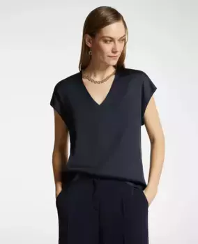 Женская атласная блузка с V-образным вырезом Elena Mir, тёмно-синий