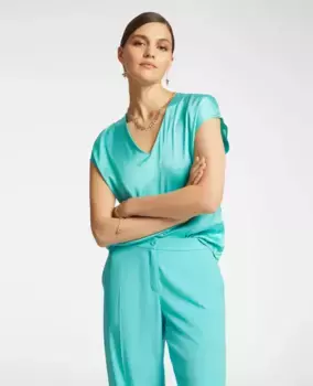 Женская атласная блузка с V-образным вырезом Elena Mir, голубой