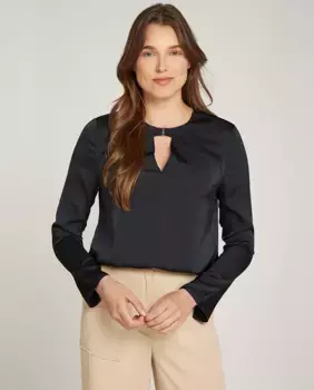 Женская атласная блузка с вырезом Calvin Klein, черный