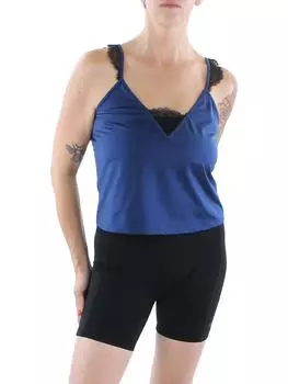 Женская атласная майка для сна с кружевной окантовкой Oh La La Cheri, синий/черный