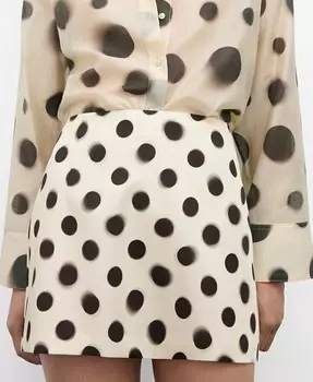 Женская атласная мини-юбка в горошек MANGO, бежевый