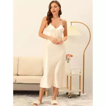 Женская атласная пижама, ночная рубашка, ночная рубашка, одежда для сна с v-образным вырезом, на тонких бретельках, ночная рубашка для отдыха ALLEGRA K, красный