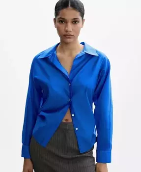 Женская атласная рубашка из лиоцелла MANGO, синий