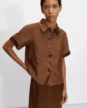Женская атласная рубашка с коротким рукавом Parfois, коричневый