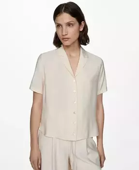 Женская атласная рубашка с короткими рукавами MANGO, бежевый