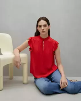 Женская атласная рубашка с оборками на рукавах Easy Wear, красный