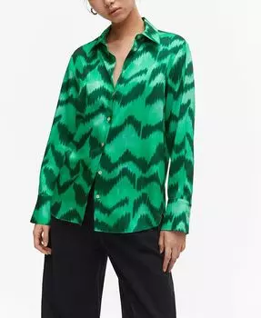 Женская атласная рубашка с принтом MANGO, зеленый
