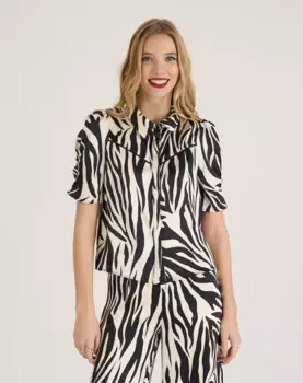 Женская атласная рубашка с принтом зебра Naf Naf, черный