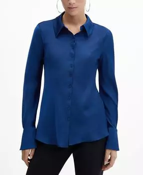 Женская атласная рубашка с текстурой MANGO, синий