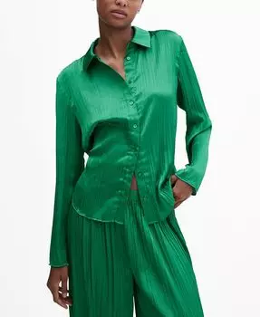 Женская атласная рубашка со складками MANGO, зеленый