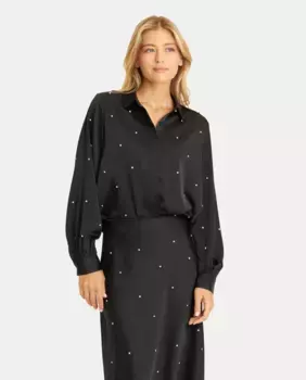 Женская атласная рубашка со стразами Alma en Pena, черный