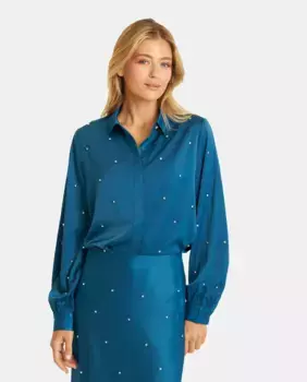Женская атласная рубашка со стразами Alma en Pena, синий