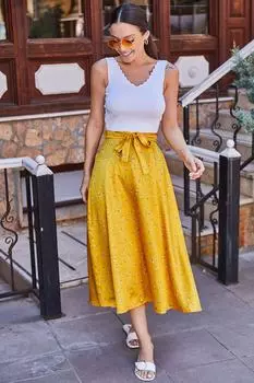 Женская атласная юбка желтого цвета с завязками на талии и цветочным узором armonika, желтый