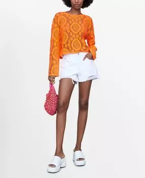 Женская ажурная футболка с вышивкой MANGO