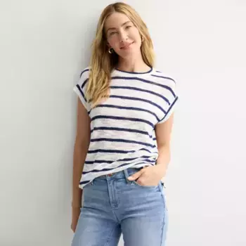 Женская ажурная майка-мускулистка Sonoma Goods For Life, цвет neutral navy stripe