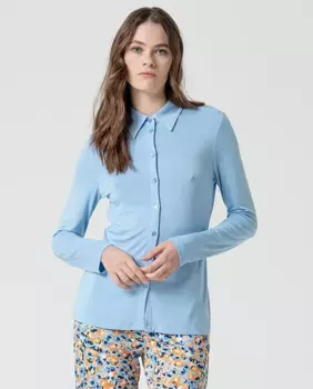 Женская бамбуковая однотонная рубашка с длинным рукавом Surkana, голубой