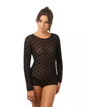 Женская бархатная футболка с кружевом в горошек и длинными рукавами Promise, черный