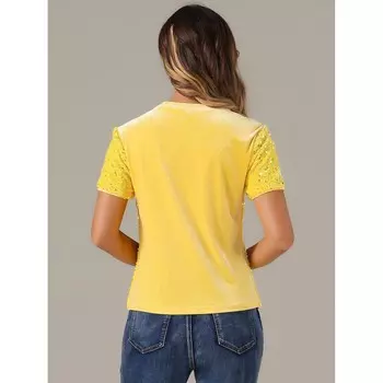 Женская бархатная клубная блузка с круглым вырезом и короткими рукавами и пайетками ALLEGRA K, цвет Hot Pink