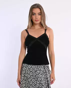 Женская бархатная майка с кружевом Lili Sidonio, черный